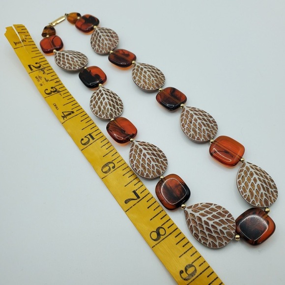 Brown Beaded Chunky Necklace Leaves Plastic‎ Autumn Womens Fashion Jewelry - Picture 9 of 10